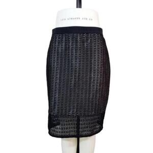 Ann Taylor Business Black & Beige Crochet Pencil Skirt